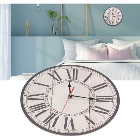 Reloj de pared redondo de madera de estilo vintage con números romanos, silencioso y fácil de montar, para salón, oficina o cocina. (1/5)