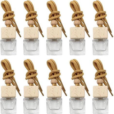10 Pcs Glass Perfume Diffuser with Cord for Car with Square Wooden Lid Hanging Diffuser Case (1/5)
