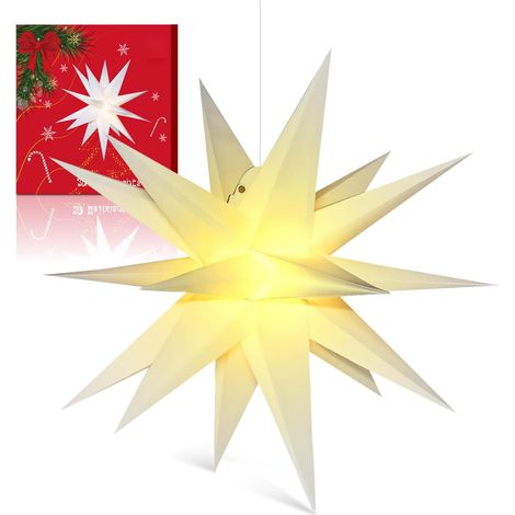 3D Weihnachtsstern Beleuchtet Batterie mit Timer für Fenster - 45cm Leuchtstern Stern Zum Dekorieren von Weihnachtsbaum, Weiße led Weihnachtsstern für Innenhof, Balkon Und Garten (1/5)