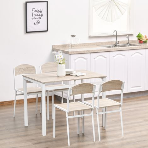 Ensemble table à manger 5 pièces rectangulaire gris clair avec 1 table et 4 chaises, style maison de campagne, MDF et acier, pour cuisine ou salle à manger  CHICFURN (1/5)