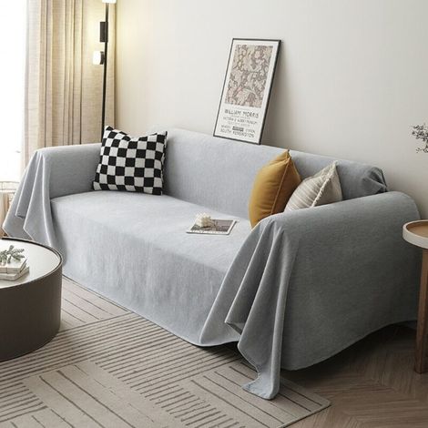 Gris Morandi 180x220 Housse de canapé en chenille, couleur unie, anti-griffures de chat, toutes saisons, couverture intégrale (1/5)