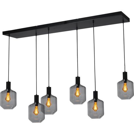 Lampe suspendue 6 lumières - noire - Porto avec des verres à fumée Jagger - 2711-05-05-130-25611