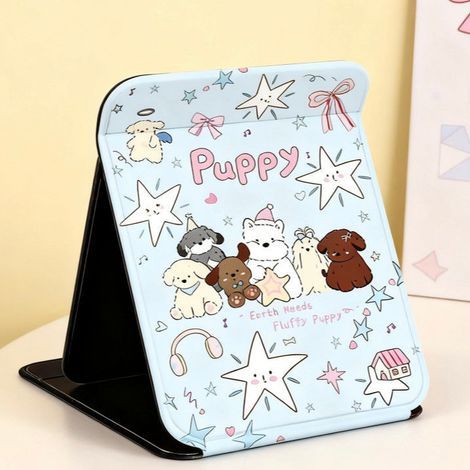 Miroir de maquillage esthétique motif chiot — Miroir de coiffeuse pliable Adorable miroir de bureau Conçu pour les filles Idéal pour la chambre et les voyages (1/5)