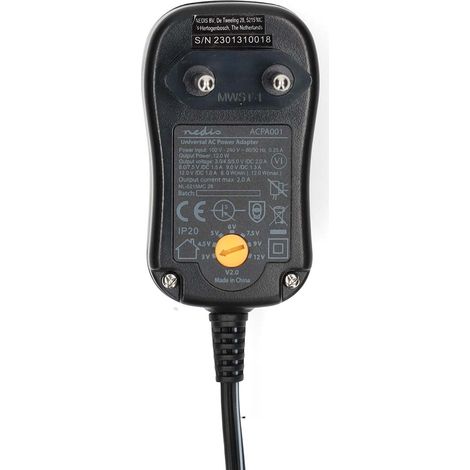 Adaptador de red universal 12 w 3 - 12 v cc 180 metros 20 a 6 enchufes negro
