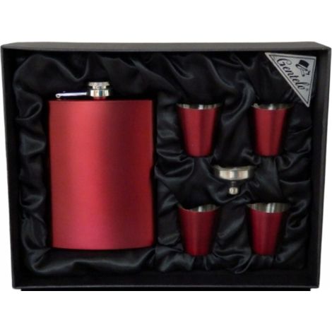 Gentelo Roter Flachmann mit Schnapsgläsern und Trichter, Geschenkset (1/2)