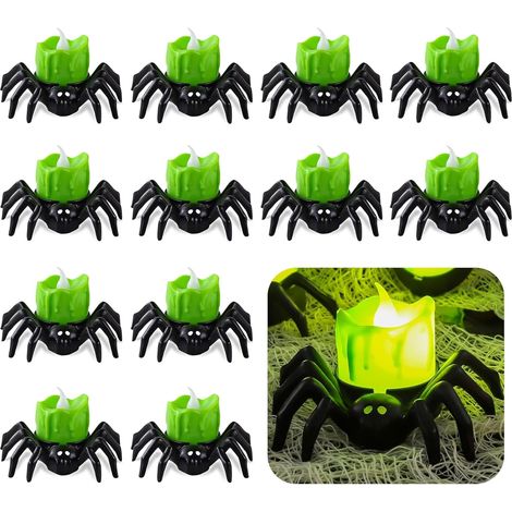 Set di 12 candele a LED a forma di ragno per Halloween verdi (1/5)