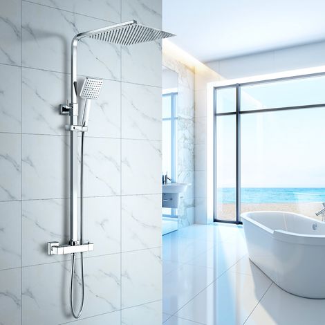 Heilmetz Columnas de Ducha Termostáticas Rociador Lluvia sobredimensionado 30x30cm Teleducha con inyección de aire Plateado (1/5)