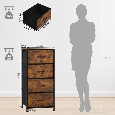 WOLTU Kommode, Aufbewahrungsschrank mit 4 Schubladen aus Stoff, Schubladenschrank Sideboard, für Wohnzimmer Schlafzimmer Flur, Metallrahmen, Vintagebraun Schwarz