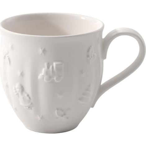 Mug avec Anse, Grande Tasse au Motif en Relief, Porcelaine, 0,5 l, Blanc (1/3)