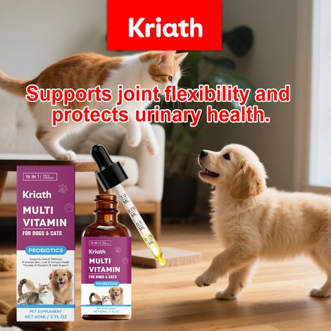 Gouttes multivitaminées pour chats et chiens, soin des articulations, souplesse, renforcement du système immunitaire, solution buvable vitaminée pour animaux de compagnie – 60 ml (1/5)