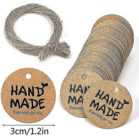 100 runde Geschenkanhänger aus Kraftpapier, handgefertigt mit Liebe, mit Schnur. – Muster 2 (1/5)