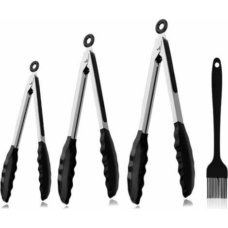 Pinces de cuisine, pinces à barbecue, pinces de cuisine, pinces à barbecue 7 , 9 et 12 avec brosse en silicone, pinces de cuisine pour gril en silicone, cuisson, service, barbecue, four, etc (1/4)