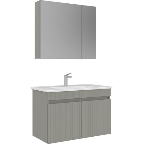 Set mobile lavabo con specchio (2 pezzi) "Tivoli 85" - 85 x 45 x 57 cm - Cashmere opaco (1/3)