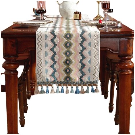 1 chemin de table Divers accessoire de table 14 x 70 pouces, en tissu chenille, à rayures et pompons, pour salle à manger ou décoration intérieure (1/5)