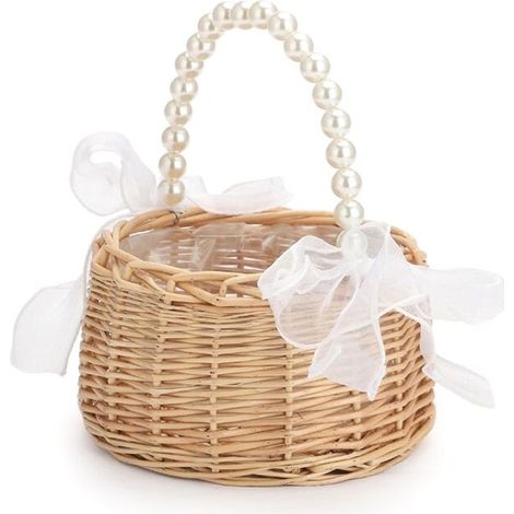 Cesta de mimbre para damas de honor para bodas, cesta de flores de ratán, cesta de damas de honor hecha a mano con asa y