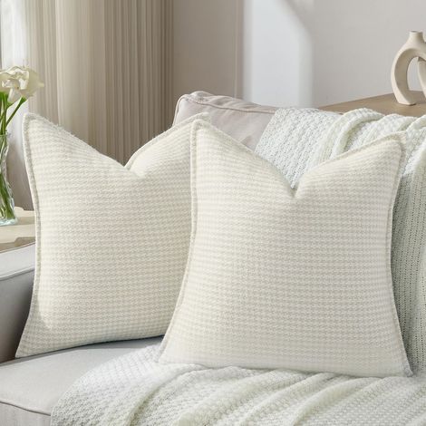 Lot De 2 Housse De Coussin 60x60, Housse Coussin Carré en Chenille Douce, Décoration Intérieure Simplecushion Covers, pour Maison Salon Chambre, Crème (1/5)