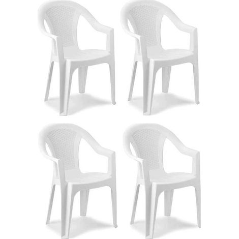 TrAdE Shop Traesio - Set 4pz Sedia Da Giardino Con Schienale Effetto Rattan 54x56x81cm Plastica Bianca 869516 - (1/4)