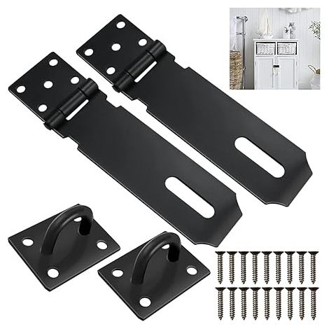 2 pièces cadenas moraillon en acier inoxydable boulon de porte moraillon de sécurité avec cadenas à vis charnière de serrure de porte loquets noirs pour barrières de tiroir de porte