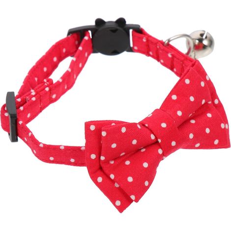 Collar ajustable para perros con lazo y cascabel, color rojo, de algodón. (1/5)