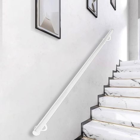 Barandillas modernas para escaleras - 1 m, 1,5 m, 2 m, 2,5 m, 3 m, 4 m, 5 m, 6 m, kit de soporte para barandilla de escalera, montaje en pared interior/exterior con soportes, blanco (450 cm)