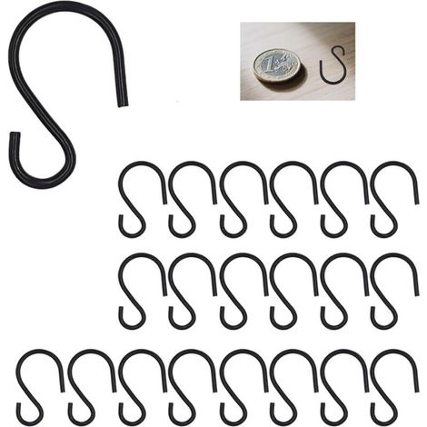 Set di 20 ganci a S in metallo per cucina, bagno e camera da letto, mini ganci a S (neri) (1/4)