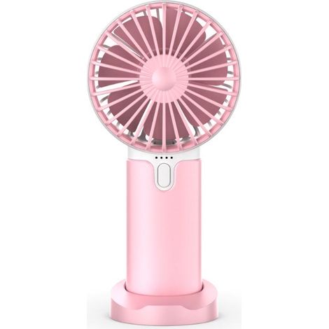 Mini ventilateur portable USB rechargeable, batterie 2400mAh, silencieux, 3 vitesses réglables, rose, idéal maison et voyage. (1/5)