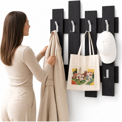 Appendiabiti da Muro Attaccapanni Montaggio Parete H79xl64xP4cm Legno Nero