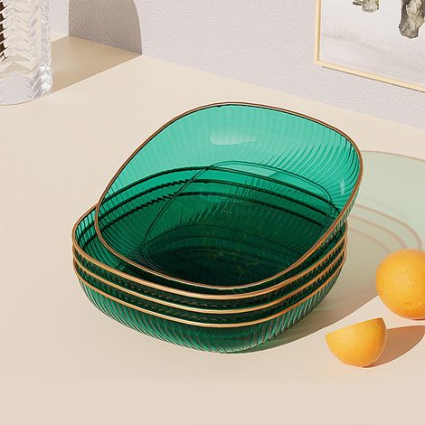 4-teiliges quadratisches Snackteller-Set, transparente Mehrzweck-Vorspeisen- und Obstschale für Küche und Esszimmer (Grün) (1/4)