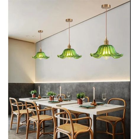 3x Lustre Moderne,Suspension Luminaire Industriel Vintage Abat-jour en Verre Design Fleurs E27 Lampe de Plafond Style (1/5)