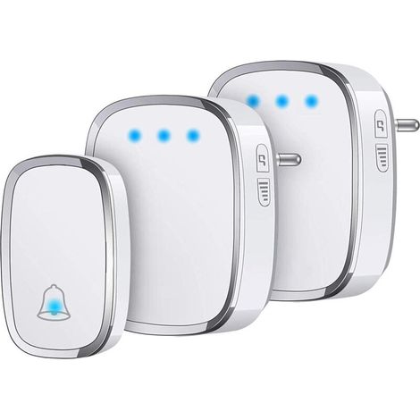 IP44 Wasserdichte, kabellose Außentürklingel, 300 Meter Reichweite, Gong-Set mit blinkender LED, 1 Sender und 2 Empfänger