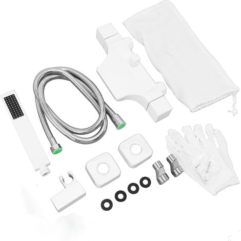 Robinet de baignoire cascade double commande mural avec douchette, filetage femelle mâle G1/2, blanc (1/5)