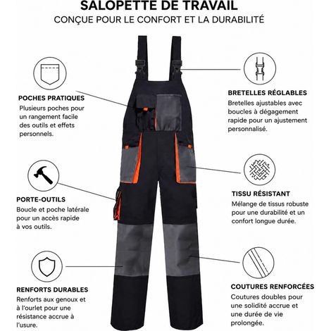 Salopette de travail en pur coton noir multi-poches 5XL noir 5xl 40 × 35 × 5 cm 830 g – Livraison gratuite
