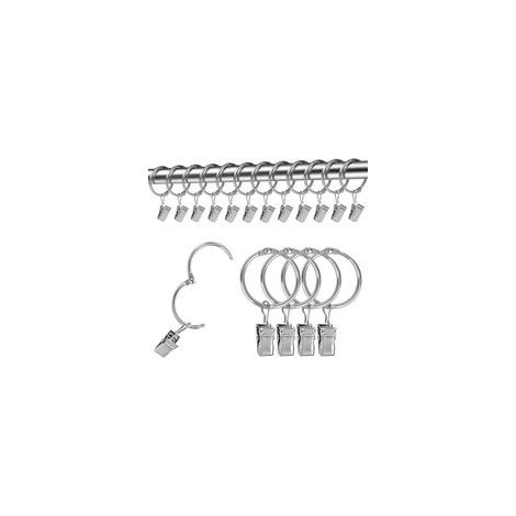Lot de 25 Argenté anneaux de rideau en métal avec clips Diamètre intérieur : 32 mm Pour fenêtre, porte, rideau de douche