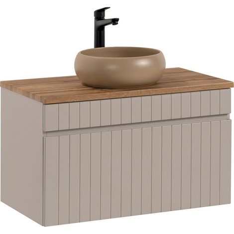 Waschtischunterschrank 80 cm Keramik Waschbecken IRAKLIO-56-CASHMERE Beige Eiche Nb. B/H/T ca. 80,4/60,5/46 cm (1/5)