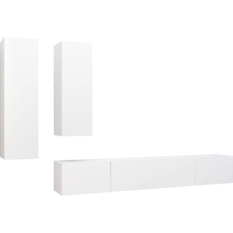 Conjunto de muebles mueble aparador TV televisión salón dormitorio salón 4 piezas blanco madera contrachapada 020024298