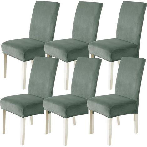 Ensemble de 6 housses de chaise en velours, housse de chaise élastique universelle, housse de protection épaisse, vert haricot (1/5)
