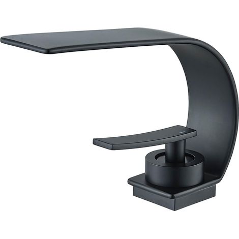 Robinet lavabo cascade noir – Acier inoxydable chromé – Monocommande – Avec tirette – Économie d'eau 30% (1/5)