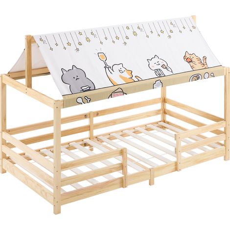 Lit cabane enfant en pin avec toit en tissu 195 x 95 x 141 cm (1/5)