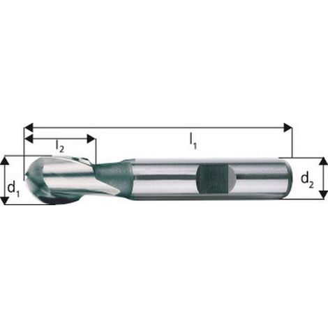 Raggio Fresa, Breve Tipo Supplementare N, 2 Denti, Acciaio Rapido Al 8% Di Cobalto, Senza Rivestimento, Ø D1 - H10 22.0 Mm Lungo. Totale 88 Millimetri L1