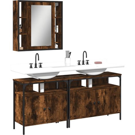 Ensemble d'armoires de salle de bain 3 pcs chêne fumé (1/5)