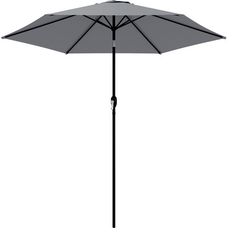 Runder Sonnenschirm (2 m Durchmesser), 30° neigbar, Kurbelgriff, Aluminiumstange, 180 g/m² UV-beständiges Gewebe, dunkelgrau