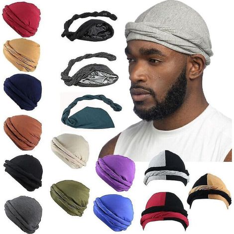 Unisex-Durag-Turban aus Satin, wellenförmig geschnitten, elastisch, elegant, erhältlich in 9 Farben, darunter Aprikose. (1/5)