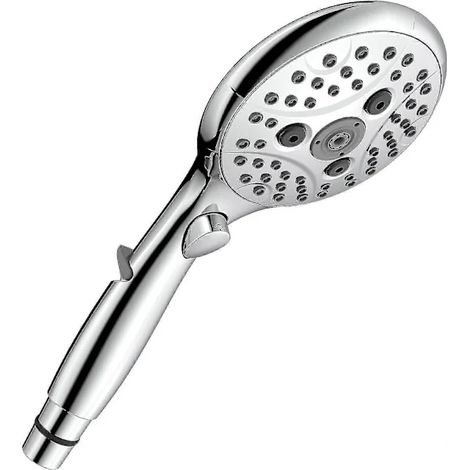 Handbrause mit Wasserabsperrknopf, 7,3 l/min Durchflussrate, 6 Strahlarten, Ein-/Ausschalter, universelle Wassersparfunktion, Chromoberfläche – AquaForge (1/4)