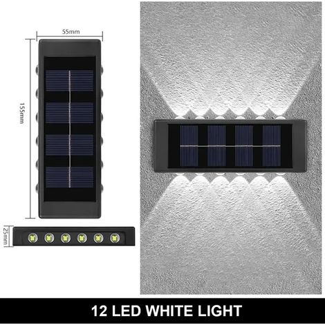 (12 LED blanches) Applique murale solaire extérieure 12 LED étanche pour jardin, cour, balustrade, lampe d'ambiance décorative, lampe solaire à éclairage indirect (1/5)