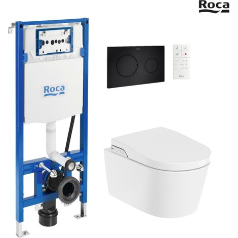 BASTIDOR ROCA DUPLO SMART PACK CISTERNA EMPOTRADA Y PULSADOR PL10 NEGRO MAT CON WC SUSPENDIDO RIMLESS IN-WASH INSPIRA ROUND (1/5)