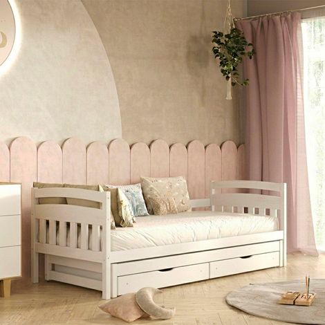 Letto a scomparsa 90x200 con rete a doghe e cassetti inclusi Tosia Bianco (1/5)