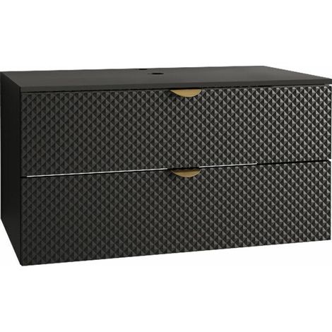 Mobilier1 – Meuble mural salle de bain noir à suspendre – 42x80x46 cm – Stratifié MDF – 2 tiroirs – Design moderne pour rangement optimisé