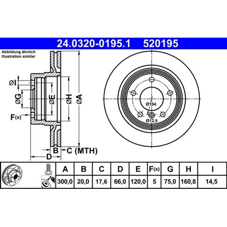Lot de 2 Disques de frein ATE 24.0320-0195.1 BMW 34 21 6 764 651 34 21 6 855 007