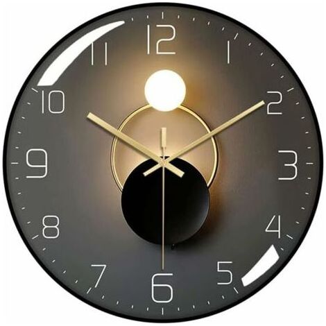 Moderne Horloge Murale Silencieuse,Pendule Murale de 30 cm de Diamètre, Ronde Numérique à Quartz(Noir) (1/4)