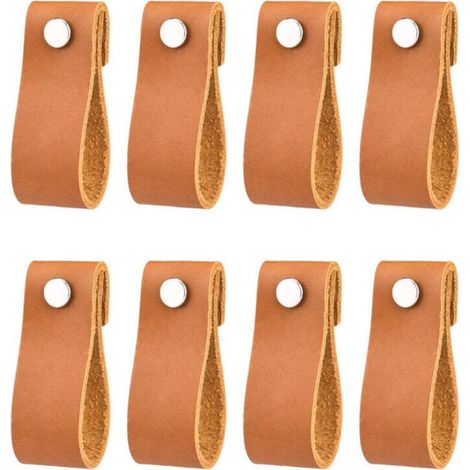 poignées en cuir pour meubles 6 2 cm poignées en cuir vintage faites à la main pour meubles de cuisine - salle de bain - armoires,Irisfr (café,8Pcs) (1/5)